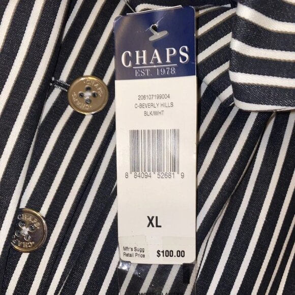 NWT CHAPS Nautical Black and White Stripe Blazer Ralph Lauren Beverly Hills XL - Picture 4 of 8